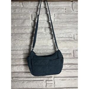 Ann Krikul Handmade Art Of Bags Blue Faux Suede Quilted Crossbody Bag Purse